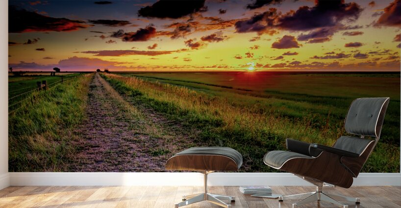 Mont Saint Michel Farm Field at Sunset Wall Murals