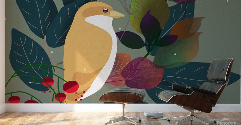 flowers branches leaves bird plants spring summer Wall Murals