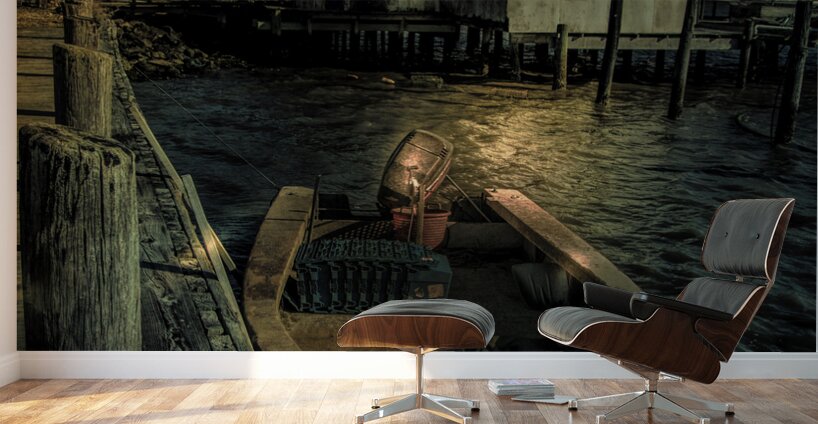 Delmarva Fishing Village at Night Wall Murals