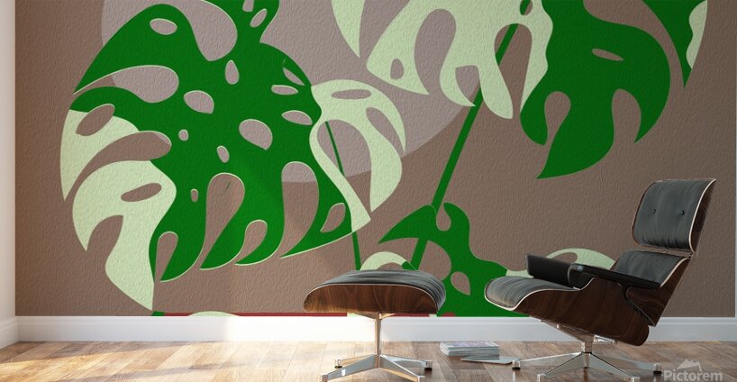 monstera plant boho floral background botanical d Wall Murals