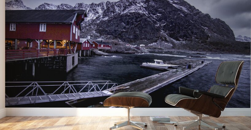 Moskenes Docks in Winter Wall Murals