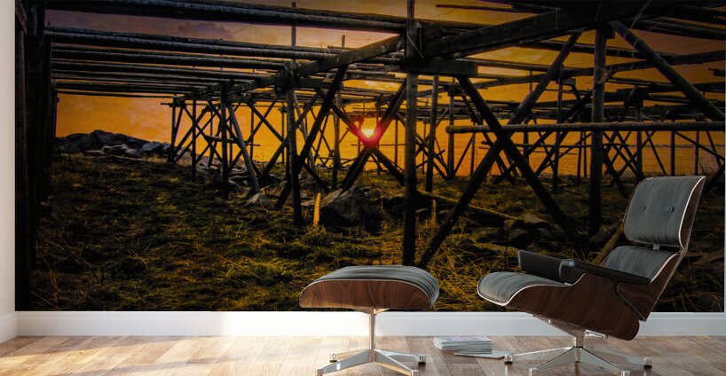 Lofoten Silhouette Cod Rack Sunbeams Wall Murals