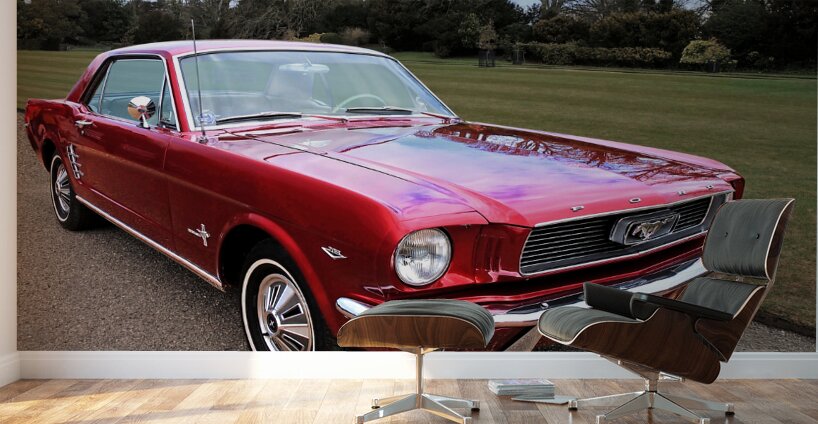 Stunning 1966 Metallic Red Mustang Wall Murals