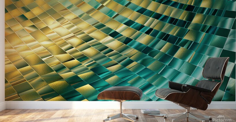 Abstract fractal background with golden and blue pattern Wall Murals