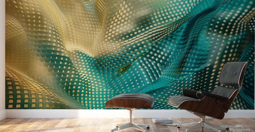 Abstract fractal background with golden and blue pattern Wall Murals