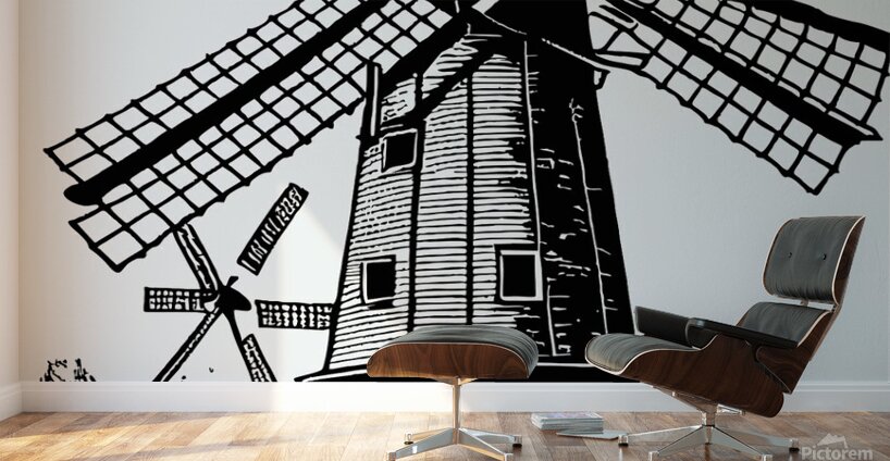 windmill drawing structure old vintage netherland Wall Murals