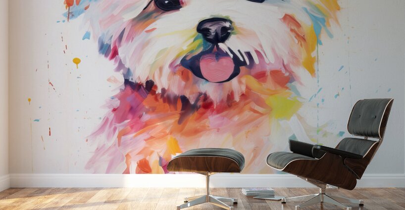 QAN 1059 – Happy Painted Maltese Puppy Bold Col Wall Murals