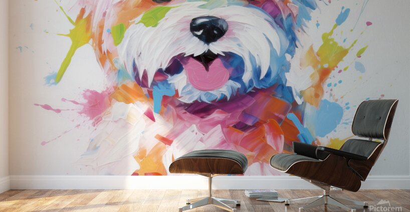 QAN 1058 – Painted Maltese Bold Colorful Happy Wall Murals