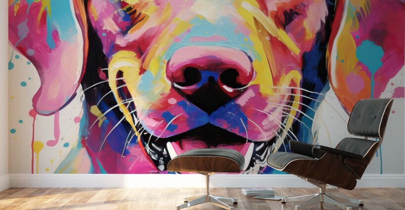 QAN 1062 – Bold Painted Lab Colorful Happy Dog. Wall Murals
