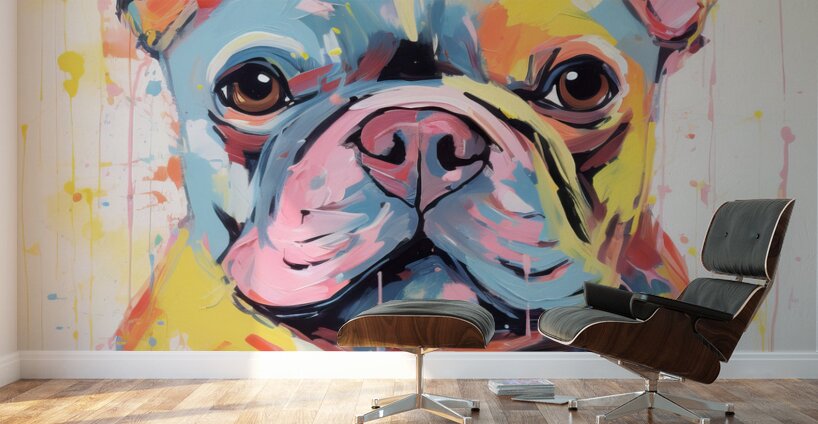 QAN 1052 – French Bulldo Colorful Happy Puppy.j Wall Murals