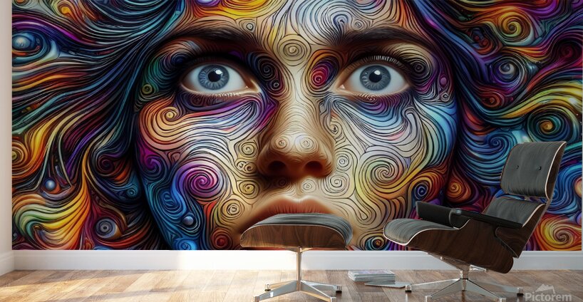 Illustration of a Face with Swirling Patterns 1 Wall Murals
