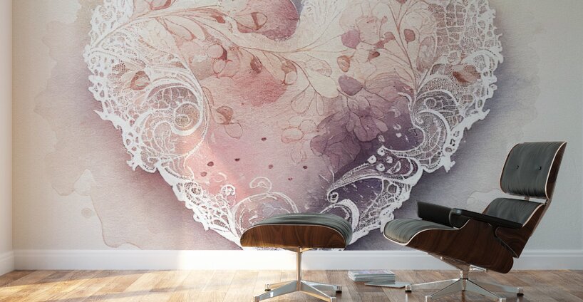 QLR 0025 – Lace Pink Petal Watercolor Heart Wall Murals