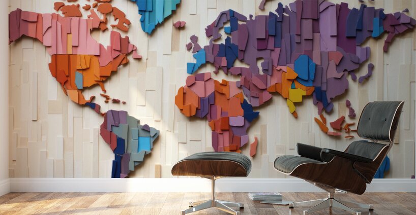QMP 1002 – Wood Block World Continents Wall Murals