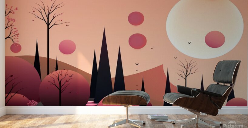 sunset dawn trees forest park art Wall Murals