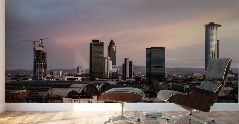 Frankfurt Skyline Skyscraper Sunset Wall Murals