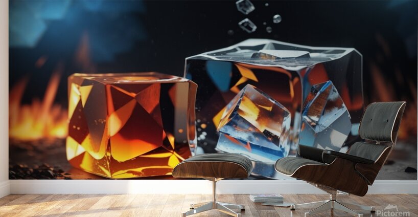 Default an ice cube next to a fire cube captured Wall Murals