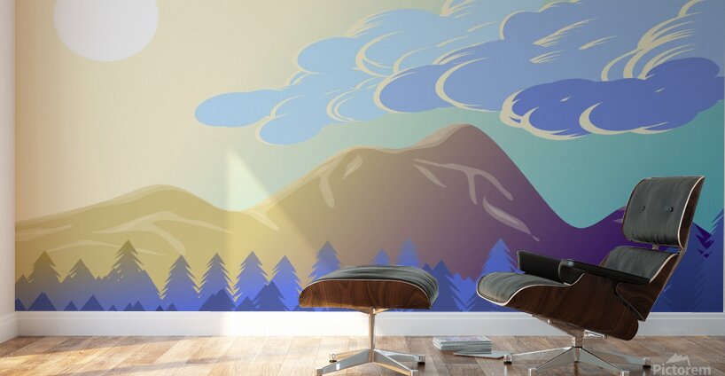 mountains forest landscape sky clouds sun sunligh Wall Murals