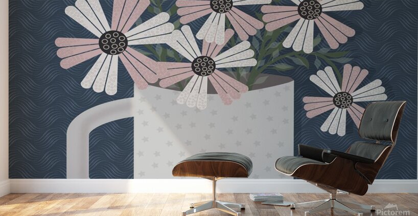 flowers mug drawing blue background pattern natur Wall Murals