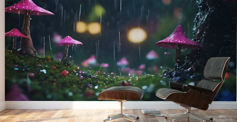 fairy forest in the middle of the night its raininglay summernightrain Wall Murals