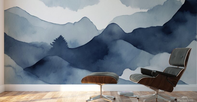 aesthetic navy color watercolor minimalistic nature Wall Murals