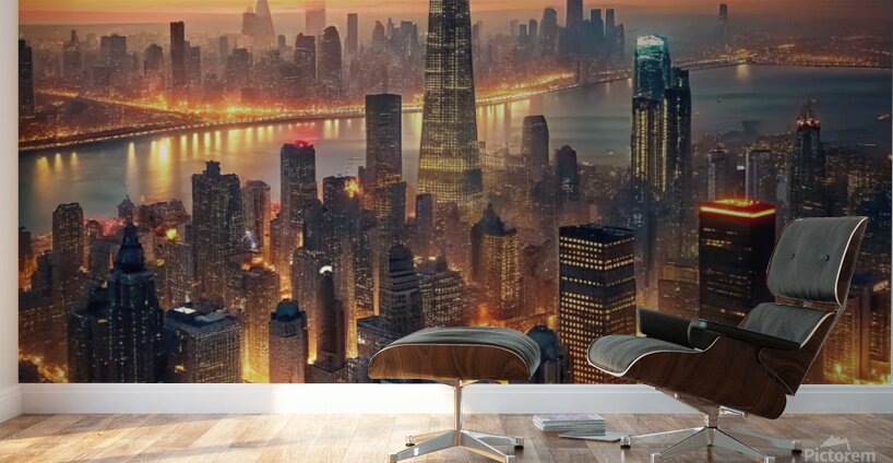 Aerial view of New York Cityilluminated Wall Murals