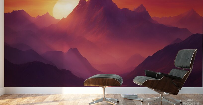  the sun setting over towering mountain 1 Wall Murals