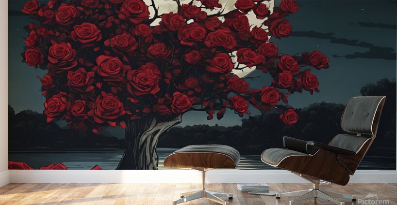 Red roses in the moonlight Wall Murals