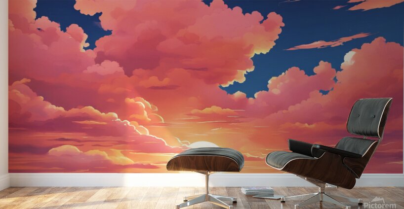  anime cotton candy clouds with the fiery orange Wall Murals
