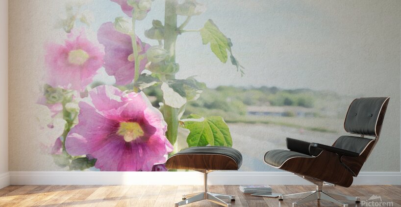 hollyhock with saltminning in watercolor Wall Murals