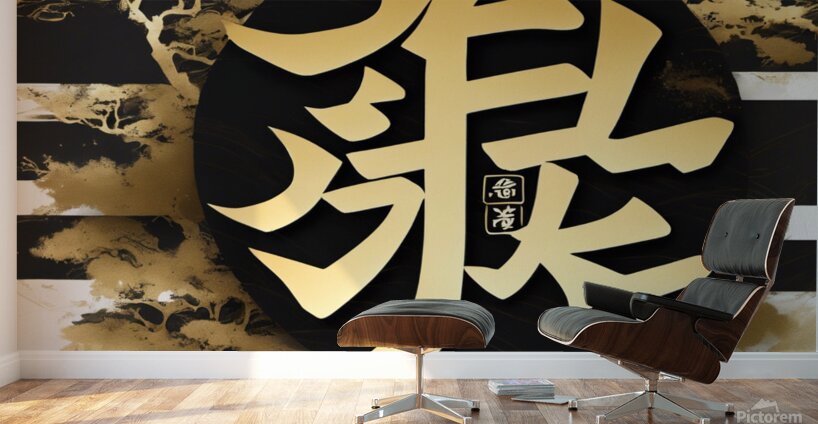  japaneese Kanji art black and gold color with hi Wall Murals