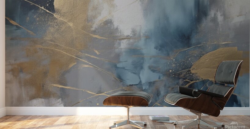 Abstract Wall Art Modern Blue Golden Grey Abstract Picture Large Canvas Prints for Living Room Bedroom Wall Murals