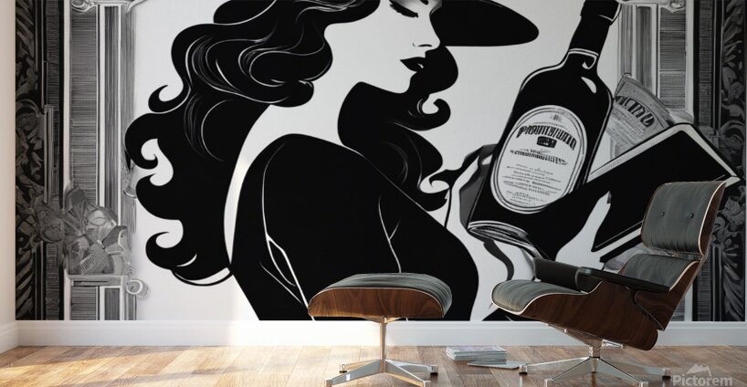 Vintage styled illustration of a woman with bottle wall art Wall Murals