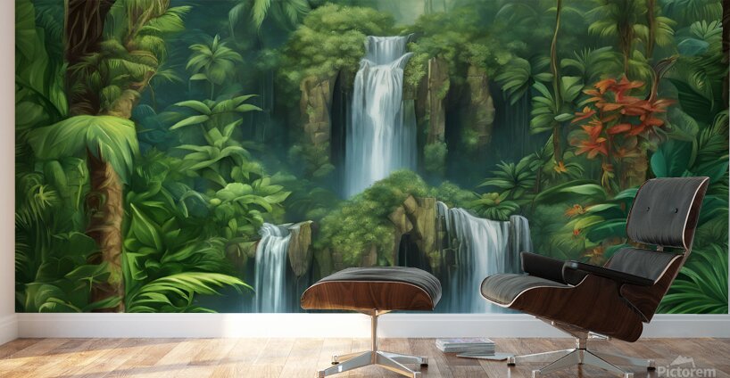 Enchanting waterfall in a lush jungle Wall Murals