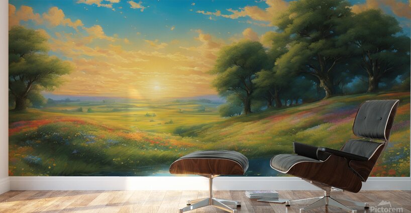 0 The vast expanse of the sky stretches above a f Wall Murals