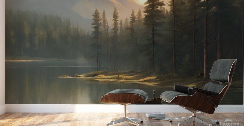 ranquil Reflections: A Wilderness Fishing Scene Wall Murals