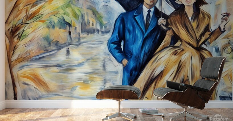 ArtXcl 110 couple-umbrella-vintage-drawing Wall Murals