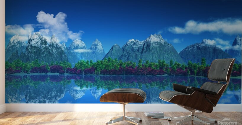 mountains with snow trees Wall Murals