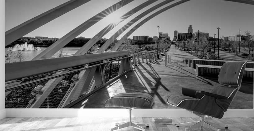 Omaha Farnam Pier Evening Sunburst Grayscale Wall Murals