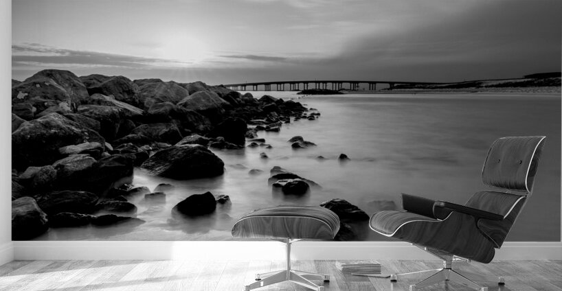Destin Rock Jetty Smooth Sunset Grayscale Wall Murals