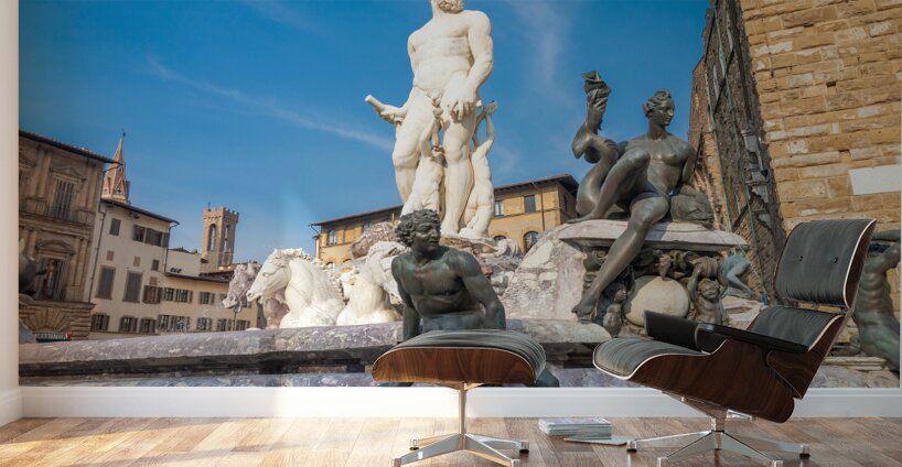 Florence Italy - Neptune Fountain. Marble sculpture Renaissanc Wall Murals
