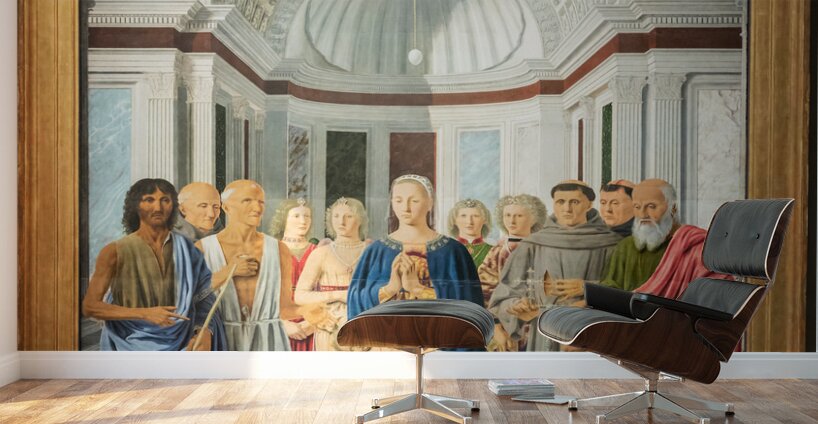 Madonna and child with saints angels and Federico da Montefeltr Wall Murals