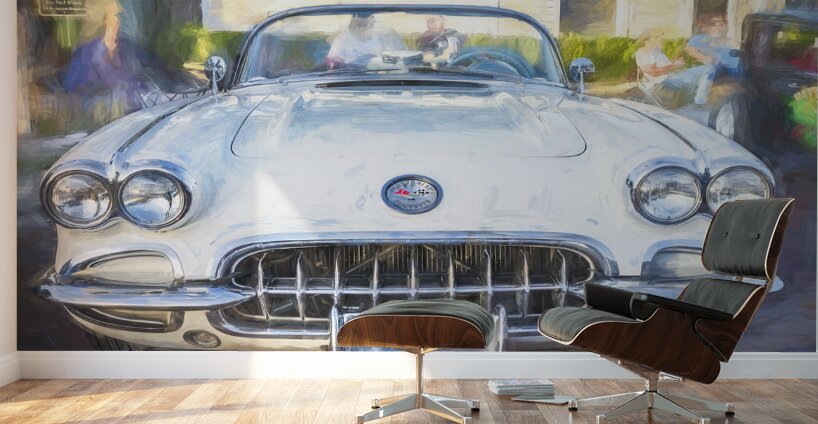 1958 White Corvette C1 X 11 Wall Murals
