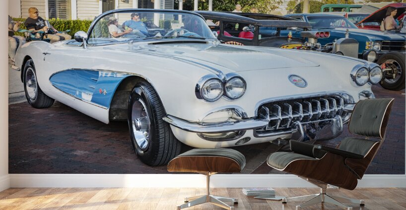 1958 White Corvette C1 X 12 Wall Murals
