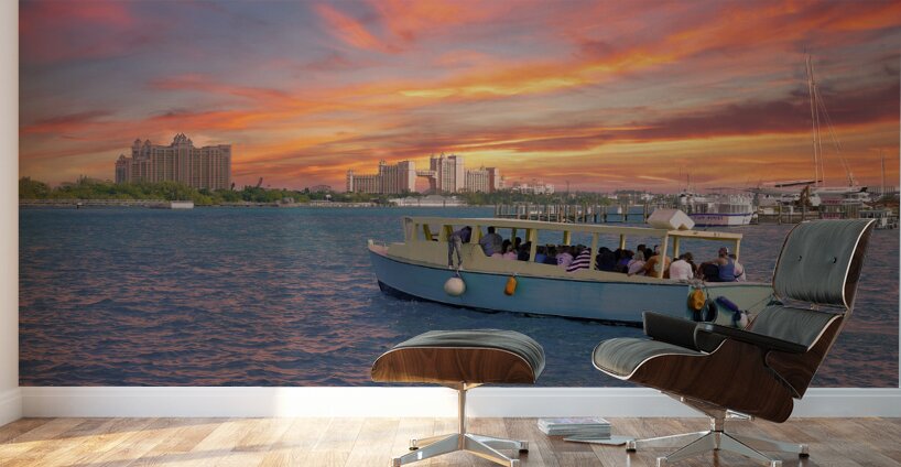 Tour Boat at Nassau Bahamas with Atlantis in Background Wall Murals