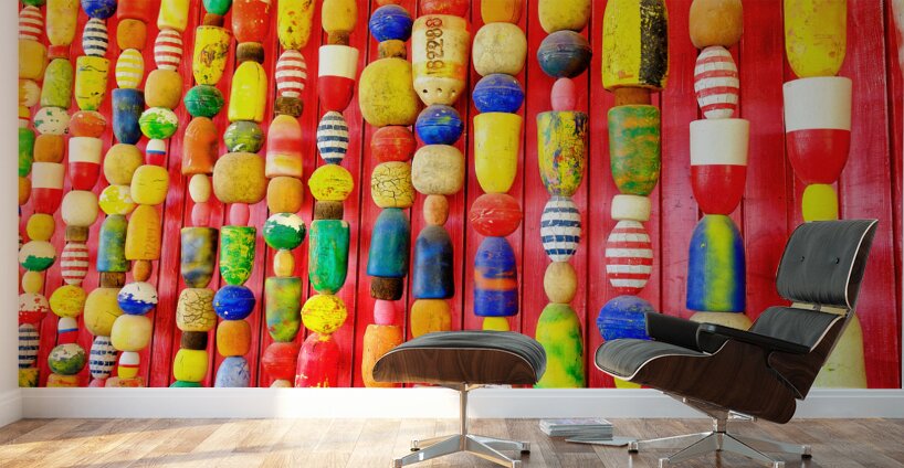 Decorative Lobster Floats on Red Wall Wall Murals