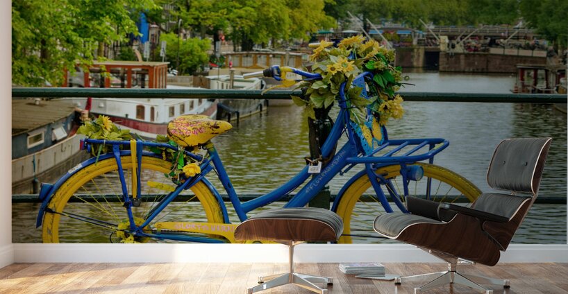 Bike Along Canal Bridge in Amsterdam Wall Murals
