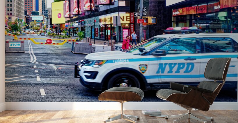 NYPD Car Crossing Times Square Wall Murals