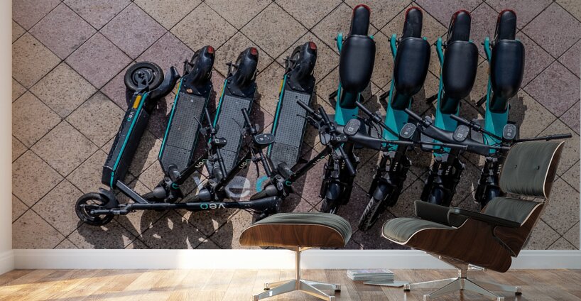 Rental Scooters on Sidewalk from Above Wall Murals