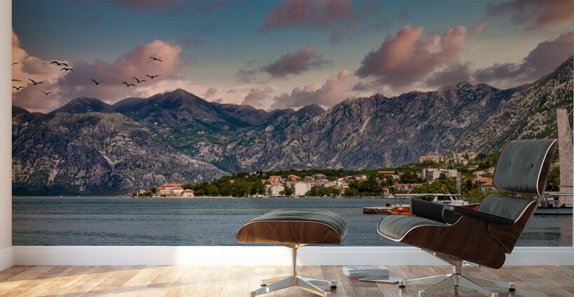 Orange Boat in Kotor Bay Wall Murals
