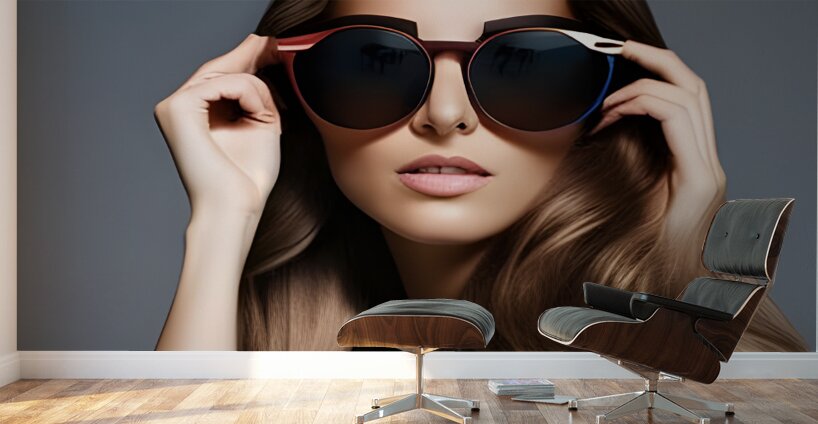 Woman with Eyes Looking Through Dark Sunglasses Wall Murals